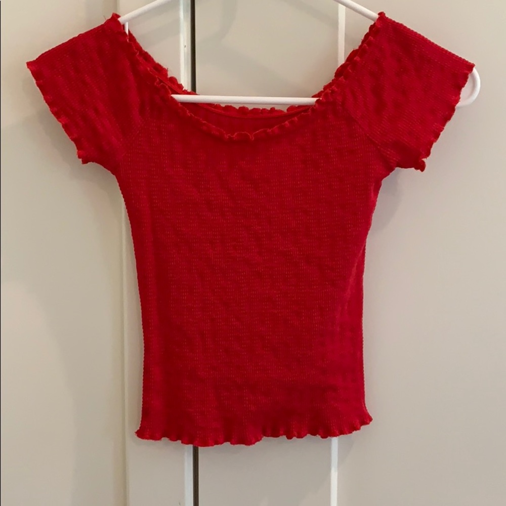 red pacsun lettuce edge off the shoulder top